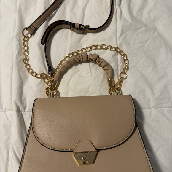 Handbags - Neutral Beige Top-Handle Crossbody Bag with Gold Chain